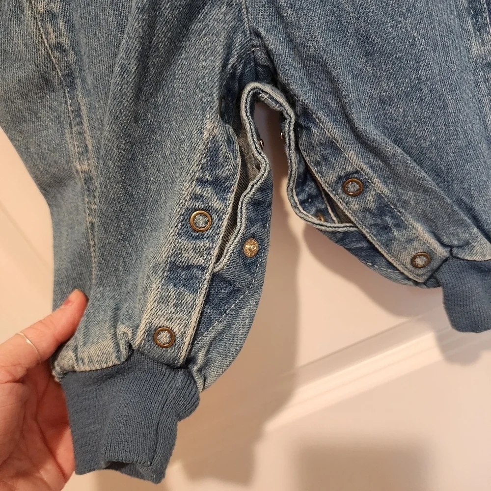 Vintage Genuine OshKosh Vestbak Bubble Overalls Blue Denim Size 6/9M USA Made